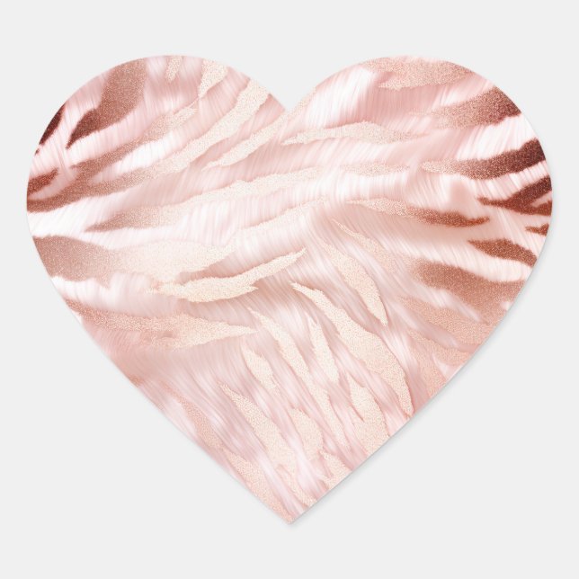 Pink Blush Rose Zebra Animal Heart Sticker (Front)