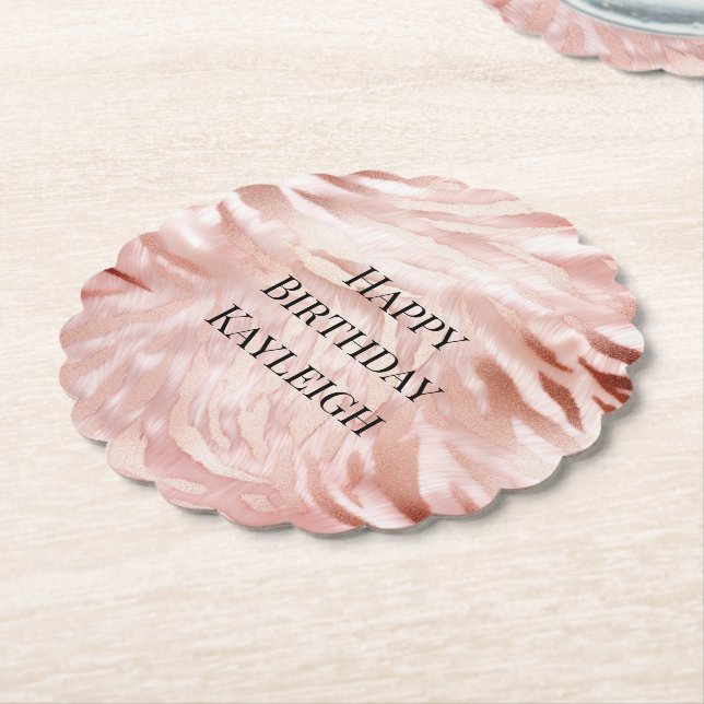 Pink Blush Rose Zebra Animal Paper Coaster (Angled)