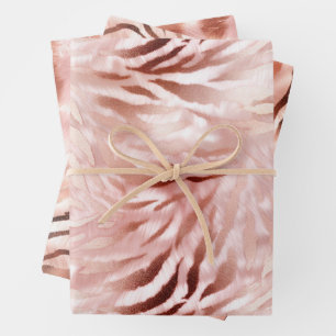 Pink Blush Rose Zebra Animal Wrapping Paper Sheet
