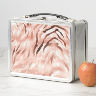 Pink Blush Rose Zebra Print Metal Lunch Box