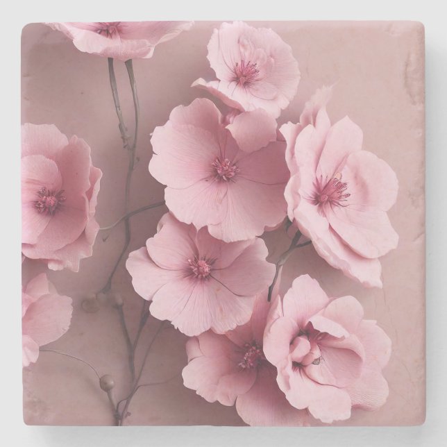  Pink Blush Roses Aesthetic Floral Pattern Stone Coaster (Front)