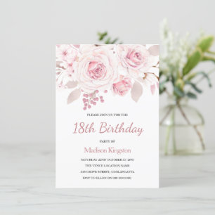 Pink Blush Roses Elegant Girls 18th Birthday Party Invitation