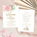 Pink Blush Roses Floral Gold Wedding Program Invitation<br><div class="desc">Pink Blush Roses Floral Gold Wedding Program</div>