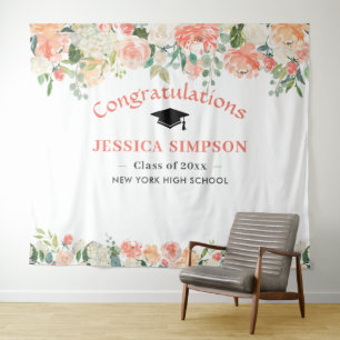 Pink Blush Roses Floral Graduation Photo Backdrop Tapestry