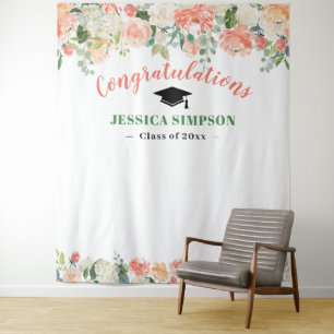 Pink Blush Roses Floral Graduation Photo Backdrop Tapestry