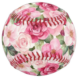 Pink Blush Roses Green Leaves Softball