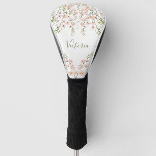 Pink Blush Sage Floral Name Script Wildflowers  Golf Head Cover