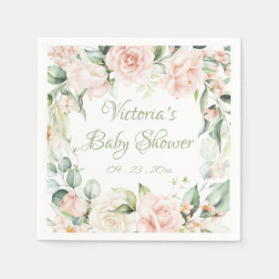 Pink Blush Sage Floral Personalised Baby Shower  Napkin