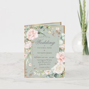 Pink Blush Sage Watercolor Romantic Floral Wedding Invitation