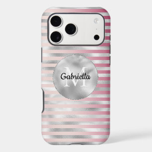 Pink Blush Silver Stripes Monogram