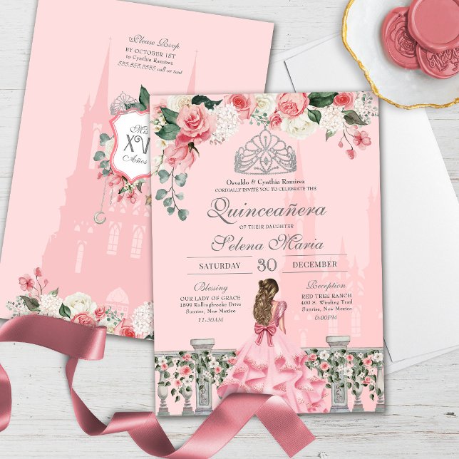 Pink Blush Silver Tiara Royal Princess Quinceañera Invitation (Creator Uploaded)