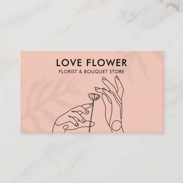Pink Blush Simple Clear Hands Caress Flower Business Card (Front)