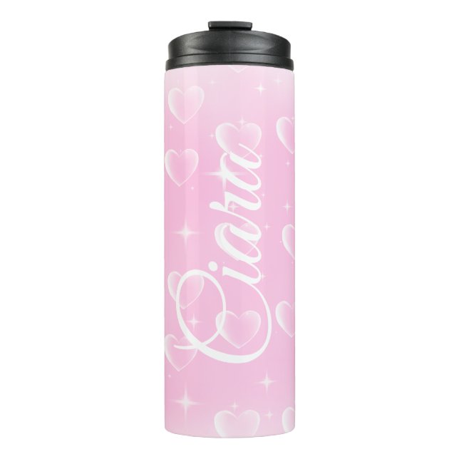 Pink Blush Sparkle And Hearts  Thermal Tumbler (Front)