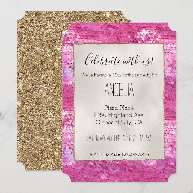 Pink Blush Sparkle Mermaid Invitation (Front/Back)