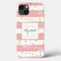 Pink Blush Stripes | Faux Gold Confetti