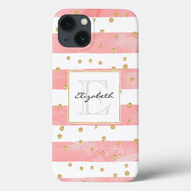 Pink Blush Stripes | Faux Gold Confetti Case-Mate iPhone Case (Back)