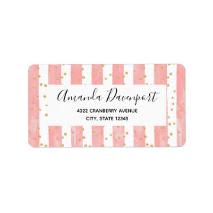 Pink Blush Stripes Faux Gold Confetti Label