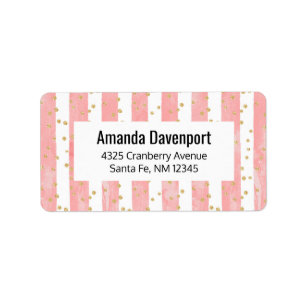 Pink Blush Stripes Faux Gold Confetti Label