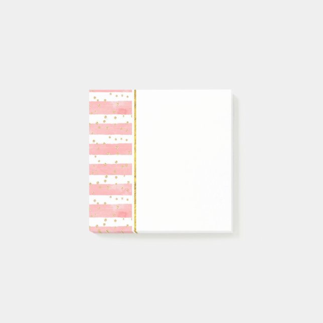 Pink Blush Stripes | Faux Gold Confetti Post-it Notes (Front)
