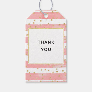 Pink Blush Stripes   Faux Gold Confetti Thank You Gift Tags