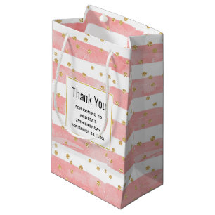Pink Blush Stripes Faux Gold Confetti Thank You Small Gift Bag