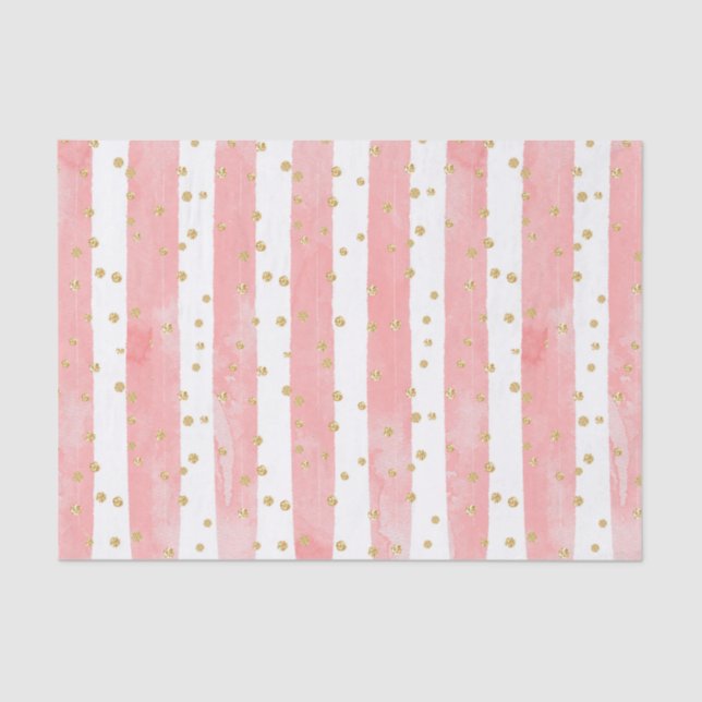 Pink Blush Stripes | Faux Gold Confetti Tissue Paper (Front)