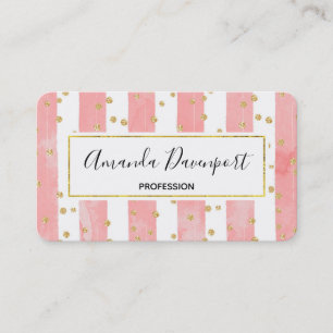 Pink Blush Stripes with Faux Gold Confetti Business Card