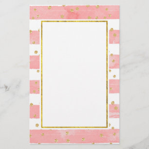 Pink Blush Stripes with Faux Gold Confetti Stationery