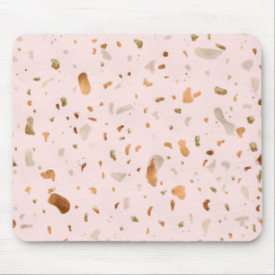 Pink Blush Terrazzo With Gold Copper Spots Mouse Mat