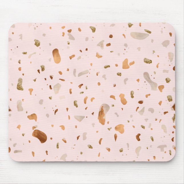 Pink Blush Terrazzo With Gold Copper Spots Mouse Mat (Front)