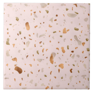 Pink Blush Terrazzo With Gold Copper Spots Tile
