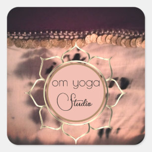 Pink Blush Tie Dye OM Lotus Business Logo    Square Sticker