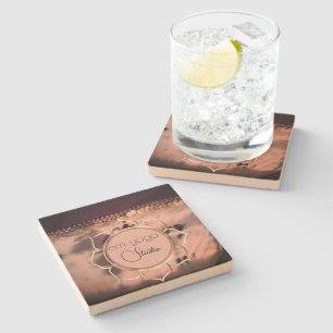 Pink Blush Tie Dye OM Lotus Business Logo  Stone Coaster