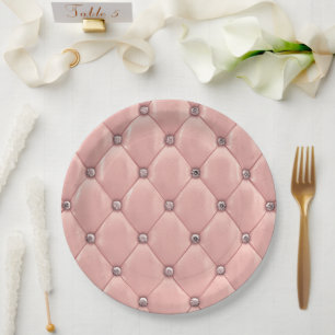 Pink Blush Tufted Satin Elegant Paper Plate