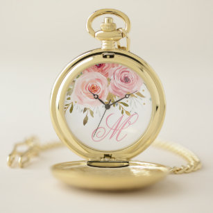 Pink Blush Vintage Roses Floral Pocket Watch