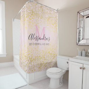 Pink Blush w/ Golden Sparkles Elegant Modern Shower Curtain