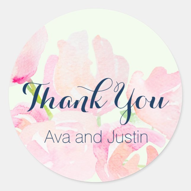 Pink Blush Watercolor Blooms Thank You Seal (Front)