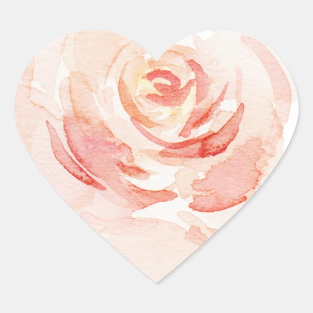 Pink Blush Watercolor Elegant Romantic Heart Sticker (Front)