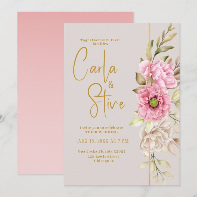  Pink Blush Watercolor Floral Budget Wedding Invitation (Front/Back)