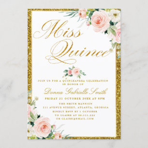pink blush watercolor floral Quinceanera Invitation