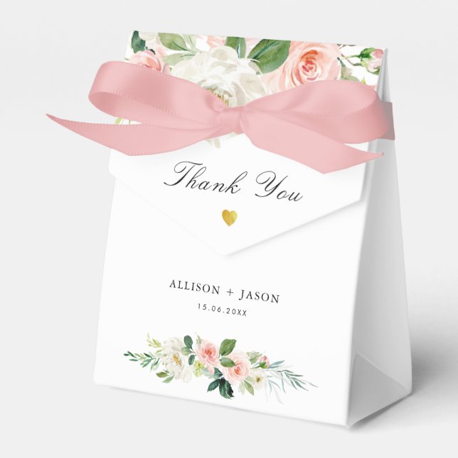 Pink blush watercolor floral wedding favour box (Front Side)