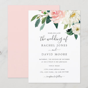 Pink Blush Watercolor Floral Wedding Invitation
