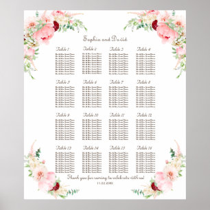 Pink Blush Watercolor Peony Wedding Seating Chart