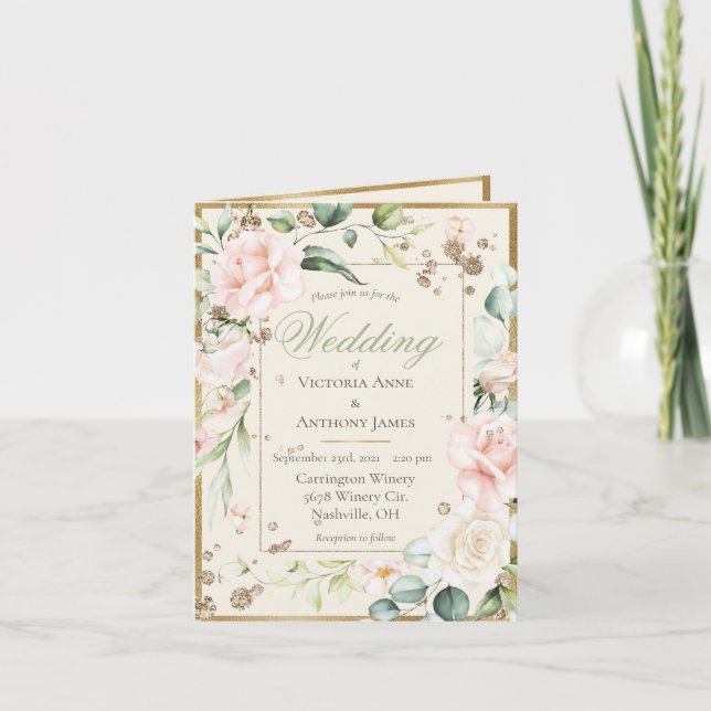 Pink Blush Watercolor Romantic Floral Wedding  Invitation (Front)