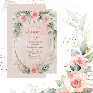 Pink Blush Watercolor Roses Elegant Wedding Invitation