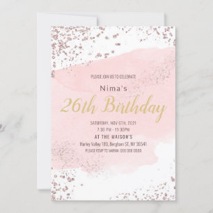 Pink blush watercolor stroke with glitter  invitation