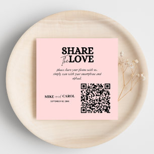 Pink Blush Wedding Photo Sharing With QR Code Enclosure Card