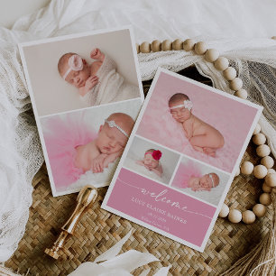 Pink Blush Welcome Baby Photo Announcement Card