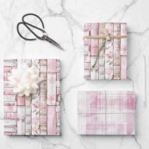 Pink Blush White Books Birthday Wrapping Paper Sheet