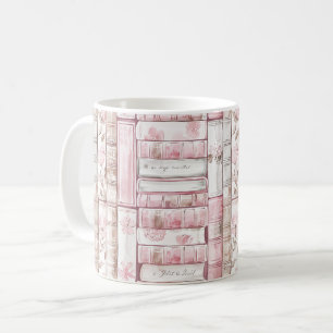 Pink Blush White Books Coffee Mug